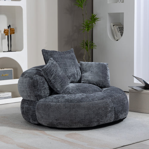 High-Back Bean Bag Lounge Chair with 3 Pillows – Beige Chenille, Indoor & Outdoor