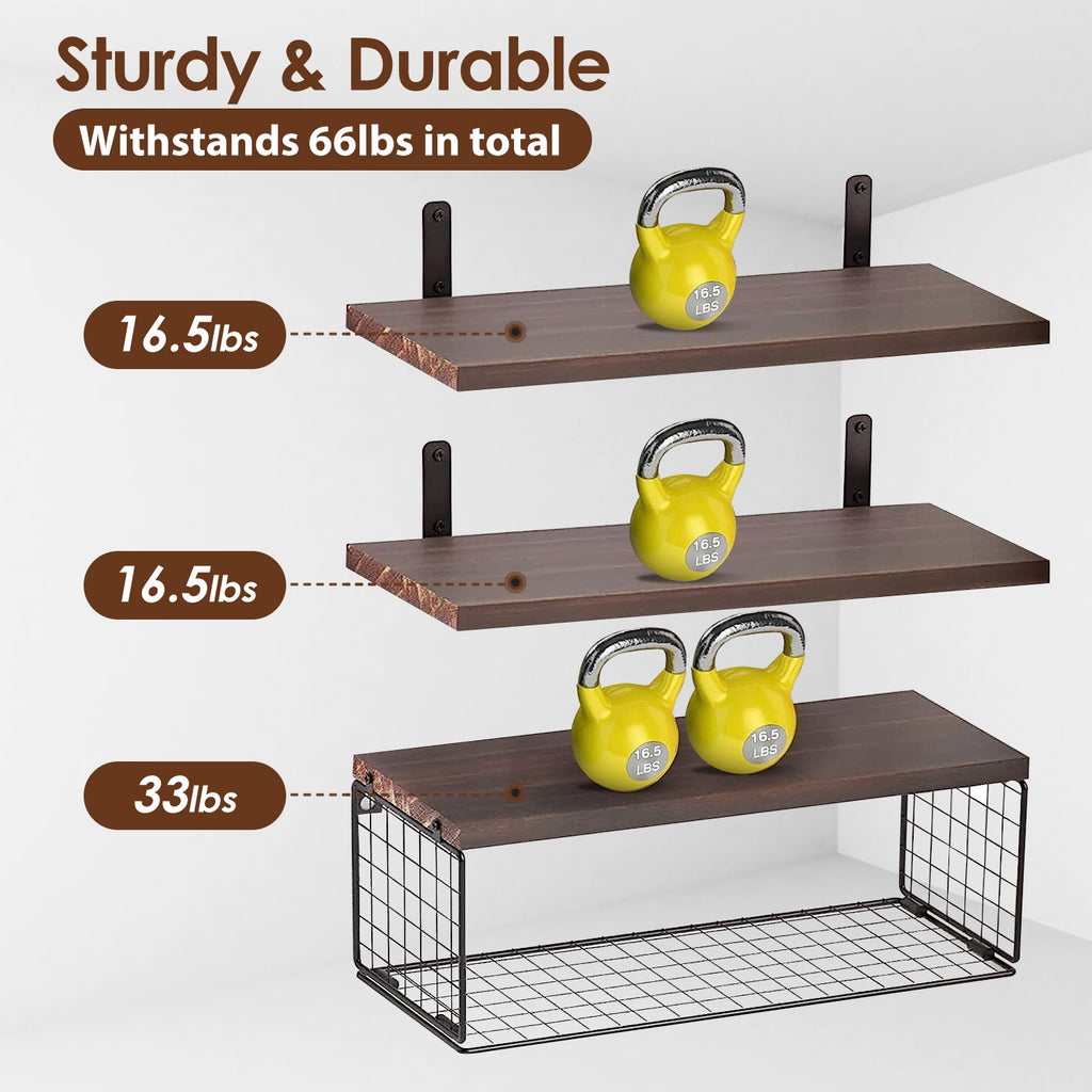 Floating Shelves Wall Mounted With Storage Basket