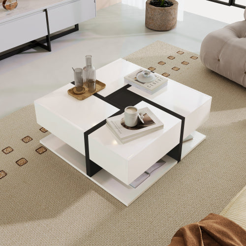 Square Coffee Table with 4 Drawers & Bottom Shelf – 78x78cm, White