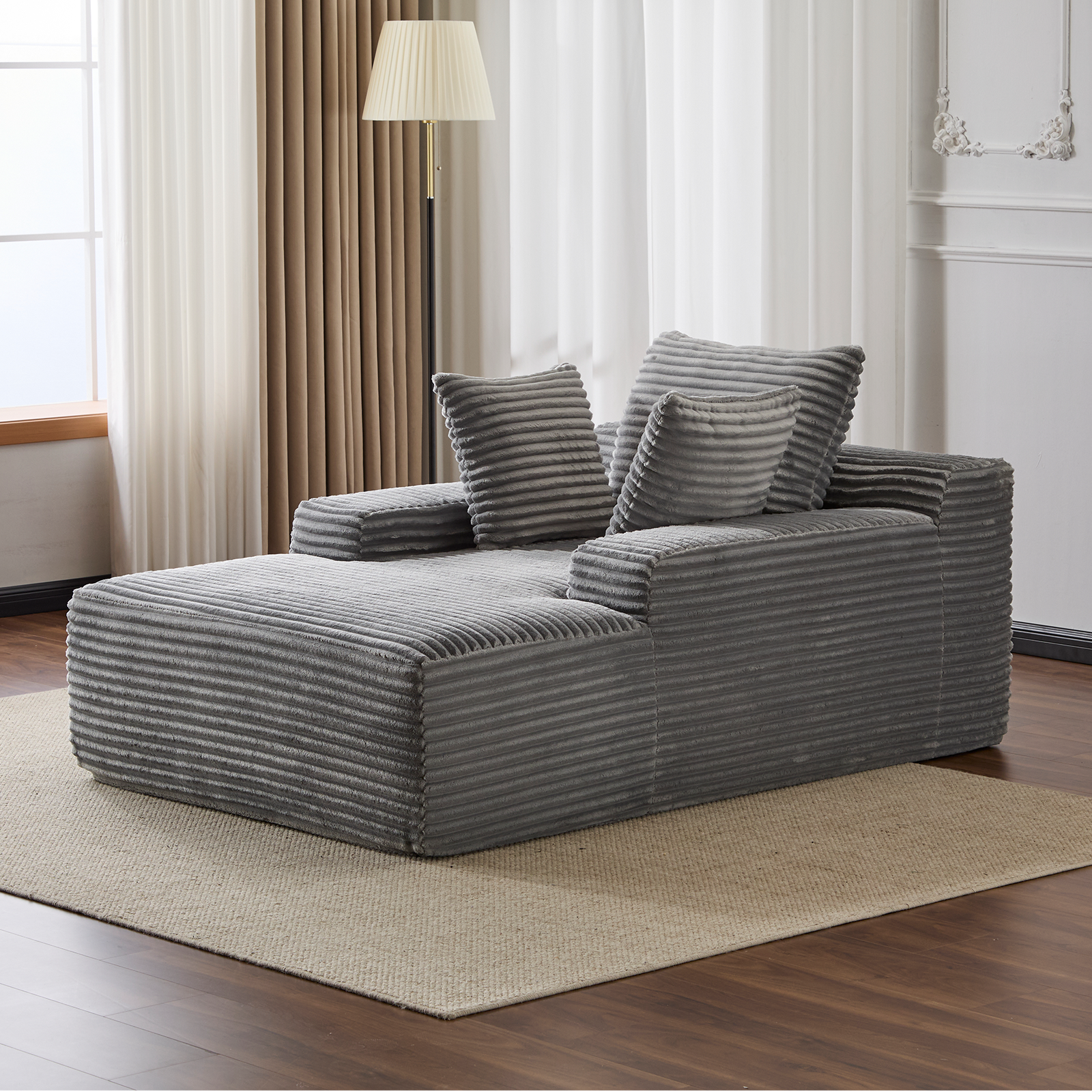 Oversized Chaise Lounge Sofa – Plush Corduroy Cloud Couch, Grey