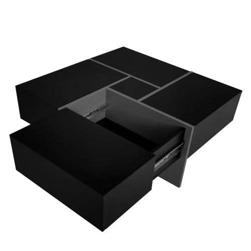 Square Coffee Table with 4 Hidden Storage Compartments & Sliding Top – Black
