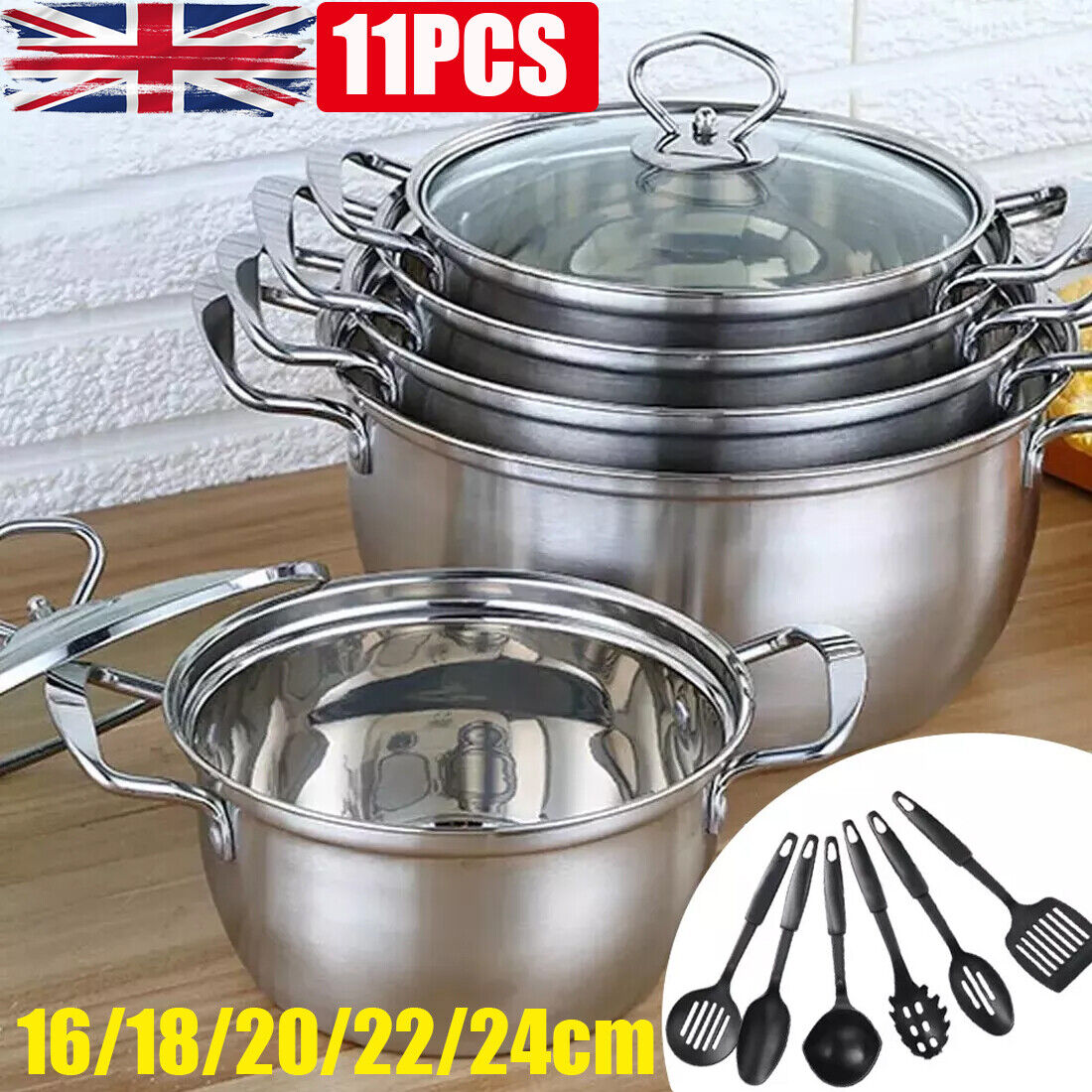 Induction Non Stick Stainless Steel Cookware With Lids Set, 11 pcs