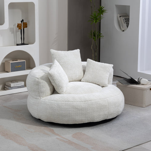 High-Back Bean Bag Lounge Chair with 3 Pillows – Beige Chenille, Indoor & Outdoor